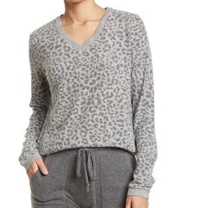 Theo and Spence Leopard Print V-Neck Pajama Top